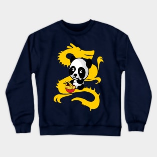 Panda Eating Noodles with a Chinese Dragon Background Crewneck Sweatshirt